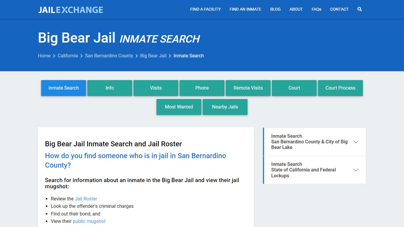 Inmate Search: Roster & Mugshots - Big Bear Jail, CA